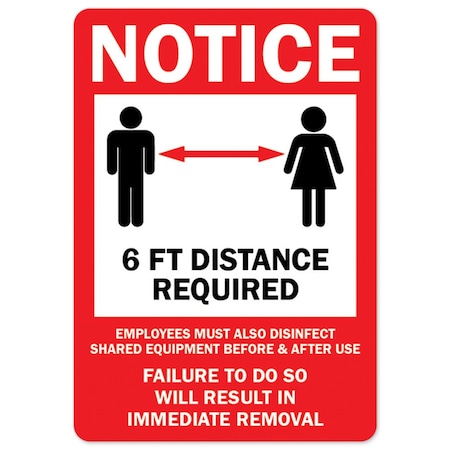 Public Safety Sign, Notice 6ft Distance Required, 18in X 12in Peel And Stick Wall Graphic
